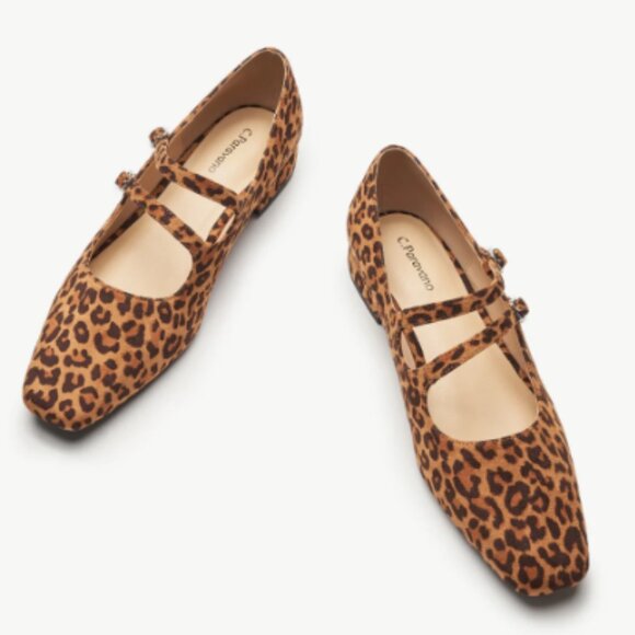 C. Paravano Shoes - Caparros Leopard Print Mary Jane Flats - Tan/Black